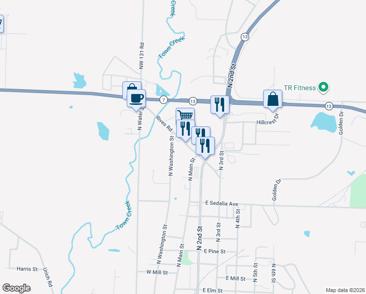 map of restaurants, bars, coffee shops, grocery stores, and more near 112 Rives Road in Clinton