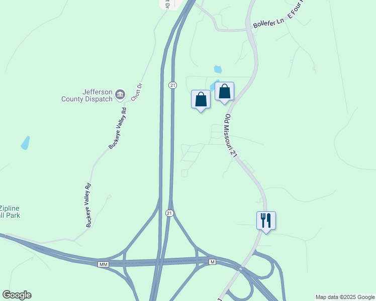 map of restaurants, bars, coffee shops, grocery stores, and more near 408 Golden Acres Drive in House Springs