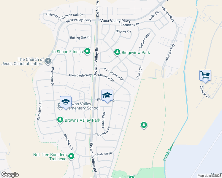 map of restaurants, bars, coffee shops, grocery stores, and more near 296 Donegal Court in Vacaville