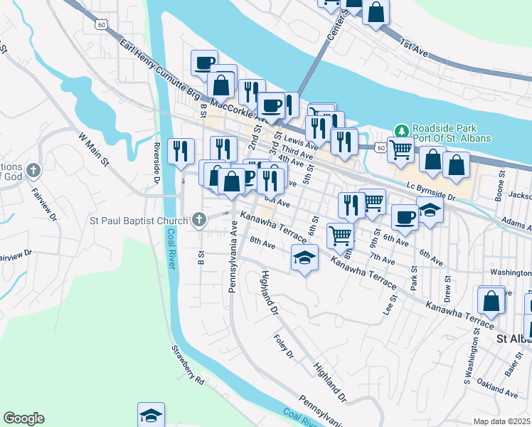 map of restaurants, bars, coffee shops, grocery stores, and more near 408 7th Avenue in Saint Albans