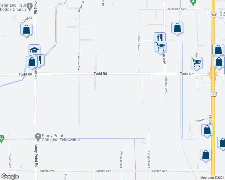 map of restaurants, bars, coffee shops, grocery stores, and more near 450 Todd Road in Santa Rosa