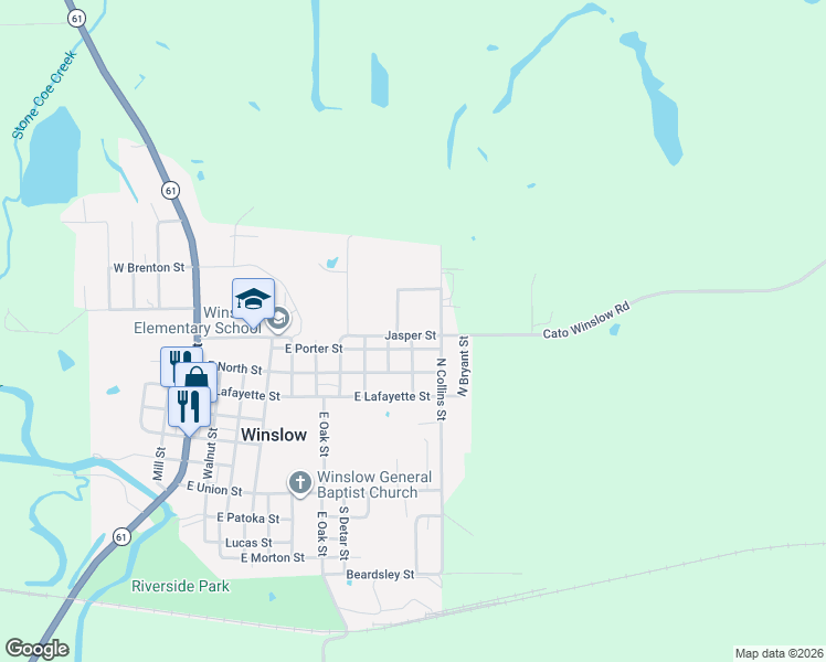 map of restaurants, bars, coffee shops, grocery stores, and more near 1005 East Porter Street in Winslow