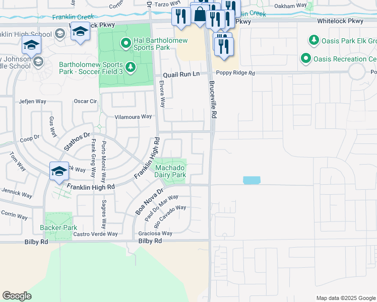 map of restaurants, bars, coffee shops, grocery stores, and more near 10240 Pedra Do Sol Way in Elk Grove