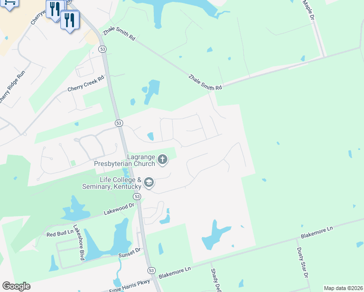map of restaurants, bars, coffee shops, grocery stores, and more near 2015 Highland Court in La Grange