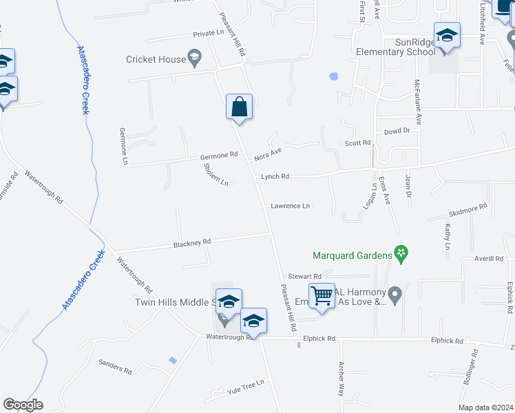 map of restaurants, bars, coffee shops, grocery stores, and more near 1172 Pleasant Hill Road in Sebastopol