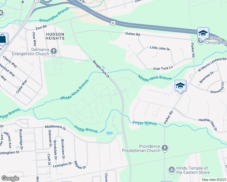 map of restaurants, bars, coffee shops, grocery stores, and more near 504 Coventry Lane in Salisbury