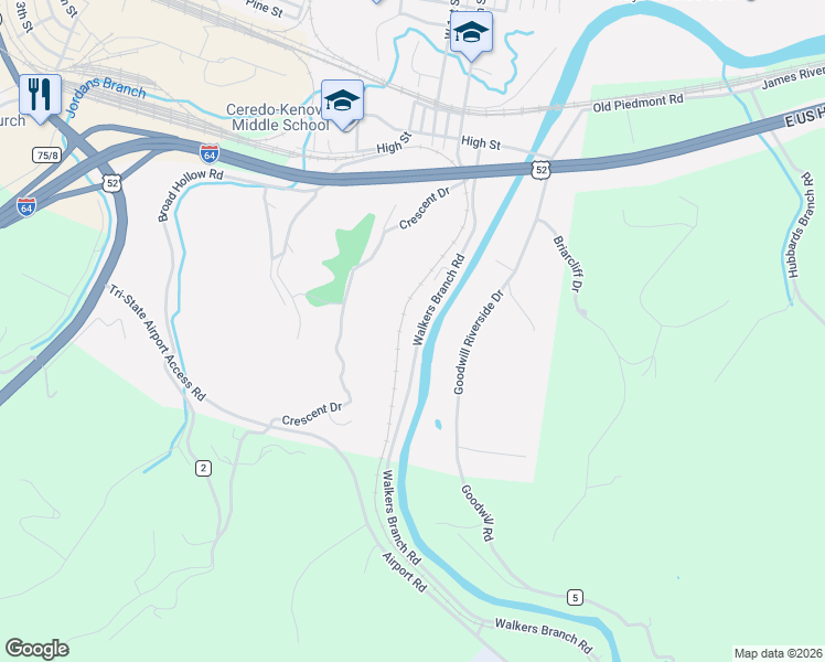 map of restaurants, bars, coffee shops, grocery stores, and more near 1014-1214 Walkers Branch Road in Huntington