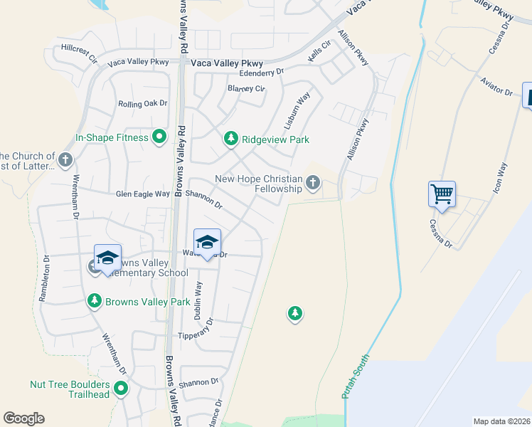 map of restaurants, bars, coffee shops, grocery stores, and more near 874 Derry Circle in Vacaville