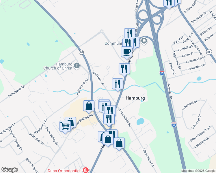 map of restaurants, bars, coffee shops, grocery stores, and more near 8614 Old Highway 60 in Sellersburg