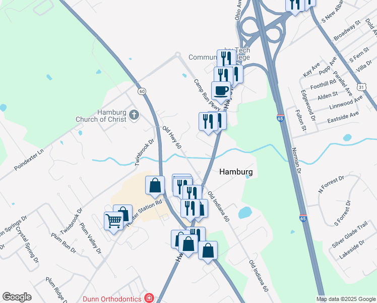 map of restaurants, bars, coffee shops, grocery stores, and more near 8614 Old Highway 60 in Sellersburg