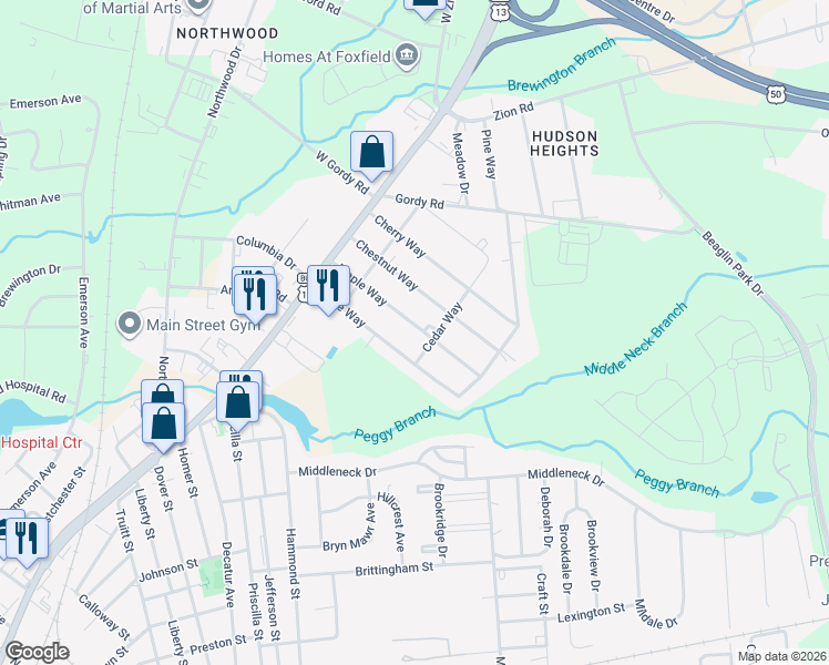 map of restaurants, bars, coffee shops, grocery stores, and more near 228 Maple Way in Salisbury
