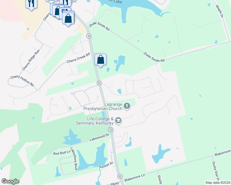 map of restaurants, bars, coffee shops, grocery stores, and more near 1909 Cherry Glen Drive in La Grange