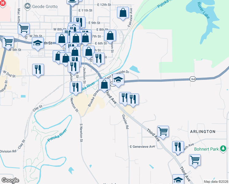 map of restaurants, bars, coffee shops, grocery stores, and more near 233 Hillside Drive in Jasper