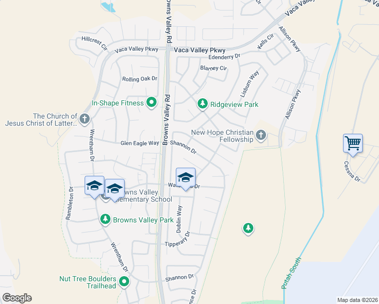 map of restaurants, bars, coffee shops, grocery stores, and more near 764 Shannon Drive in Vacaville
