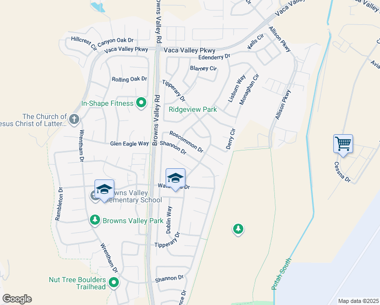 map of restaurants, bars, coffee shops, grocery stores, and more near 747 Shannon Drive in Vacaville