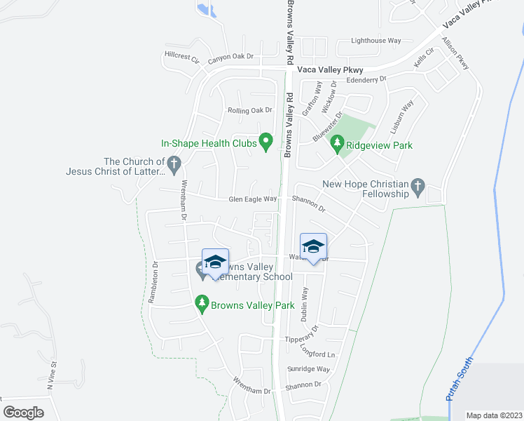 map of restaurants, bars, coffee shops, grocery stores, and more near 125 Dewberry Drive in Vacaville