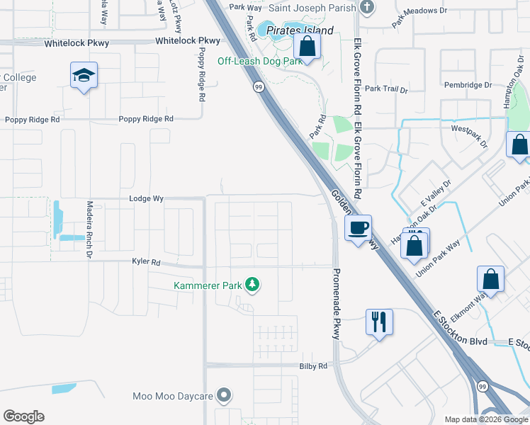 map of restaurants, bars, coffee shops, grocery stores, and more near 8769 Minor Court in Elk Grove