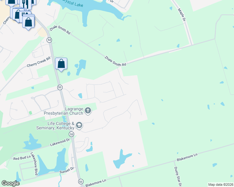 map of restaurants, bars, coffee shops, grocery stores, and more near 2029 Highland Court in La Grange