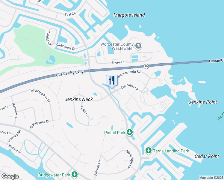 map of restaurants, bars, coffee shops, grocery stores, and more near in Ocean Pines