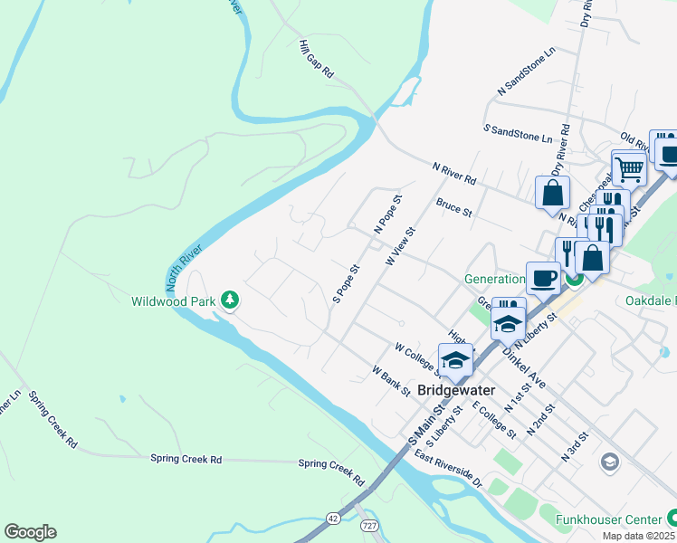 map of restaurants, bars, coffee shops, grocery stores, and more near 101 Round Hill Dr in Bridgewater