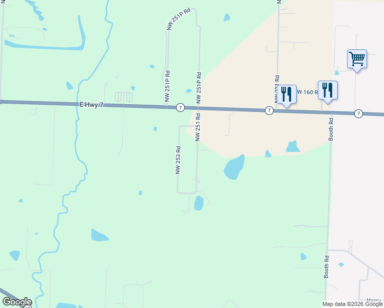 map of restaurants, bars, coffee shops, grocery stores, and more near 117 NW 251 Rd in Clinton