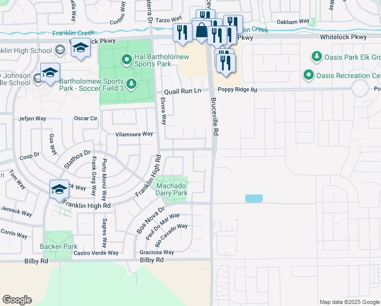 map of restaurants, bars, coffee shops, grocery stores, and more near 10200 Pedra Do Sol Way in Elk Grove