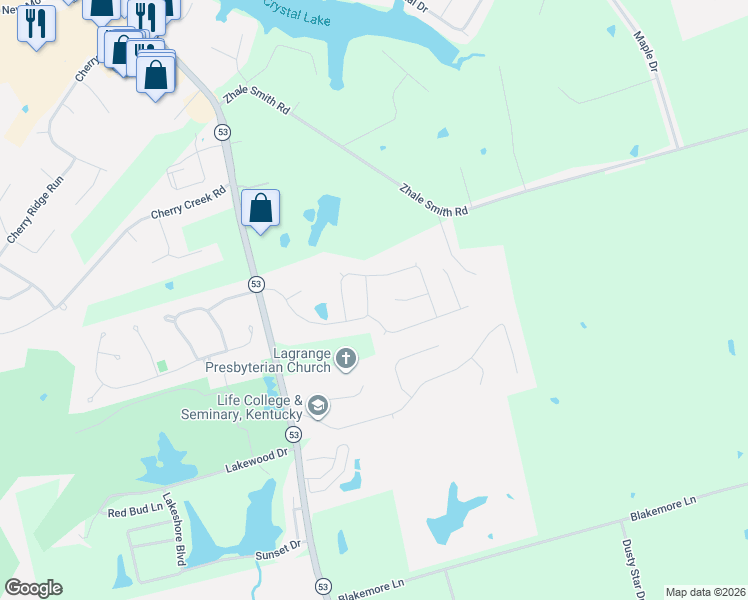 map of restaurants, bars, coffee shops, grocery stores, and more near 2015 Highland Court in La Grange