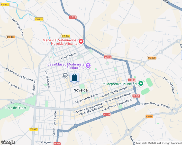 map of restaurants, bars, coffee shops, grocery stores, and more near 5 Calle Sirera y Dara in Novelda