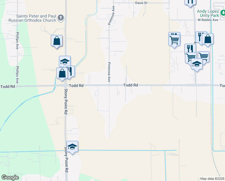 map of restaurants, bars, coffee shops, grocery stores, and more near 3850 Primrose Avenue in Santa Rosa