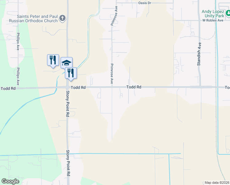map of restaurants, bars, coffee shops, grocery stores, and more near 3850 Primrose Avenue in Santa Rosa