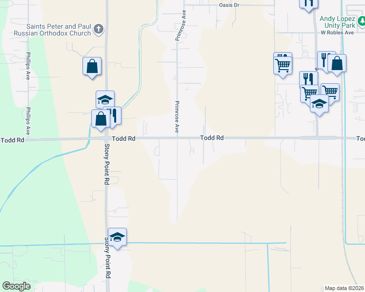 map of restaurants, bars, coffee shops, grocery stores, and more near 3850 Primrose Avenue in Santa Rosa