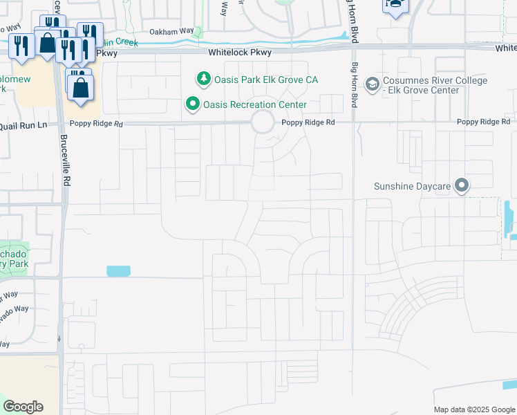 map of restaurants, bars, coffee shops, grocery stores, and more near 8178 Poppy Ridge Road in Elk Grove
