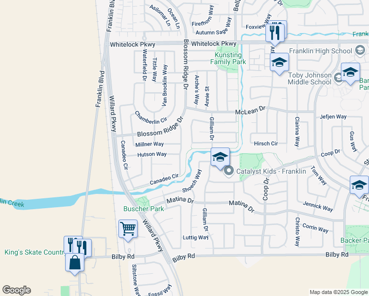 map of restaurants, bars, coffee shops, grocery stores, and more near 5001 Hutson Way in Elk Grove