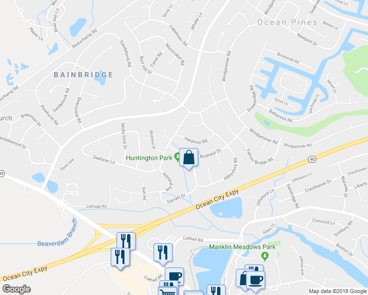 map of restaurants, bars, coffee shops, grocery stores, and more near 39 Birdnest Drive in Berlin