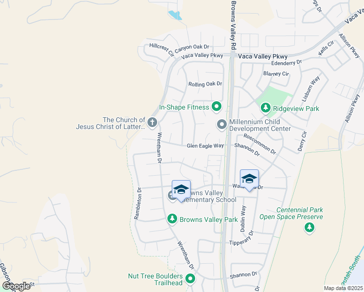 map of restaurants, bars, coffee shops, grocery stores, and more near 199 Glen Eagle Way in Vacaville