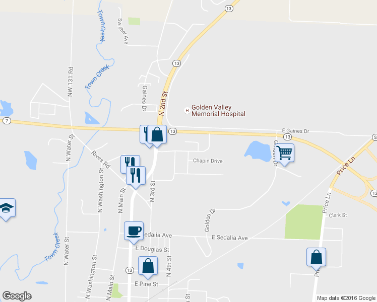 map of restaurants, bars, coffee shops, grocery stores, and more near Hillcrest Drive in Clinton