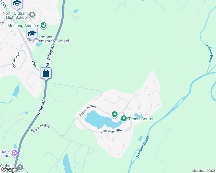 map of restaurants, bars, coffee shops, grocery stores, and more near 2605 Meadowlark Court in Prospect