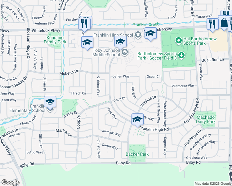 map of restaurants, bars, coffee shops, grocery stores, and more near 6101 Coop Drive in Elk Grove