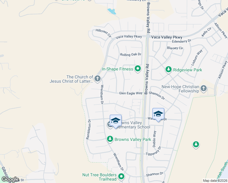 map of restaurants, bars, coffee shops, grocery stores, and more near 184 Glen Eagle Way in Vacaville
