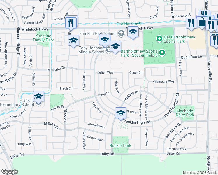 map of restaurants, bars, coffee shops, grocery stores, and more near 10186 Patti Way in Elk Grove