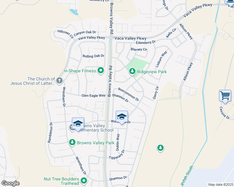 map of restaurants, bars, coffee shops, grocery stores, and more near 795 Shannon Drive in Vacaville