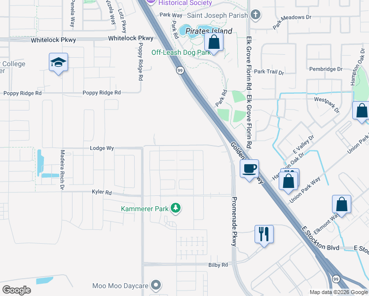 map of restaurants, bars, coffee shops, grocery stores, and more near 8769 Minor Court in Elk Grove