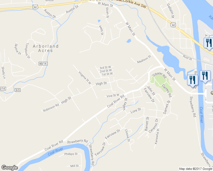 map of restaurants, bars, coffee shops, grocery stores, and more near 404 High Street in Saint Albans