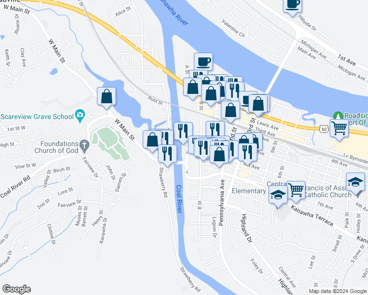 map of restaurants, bars, coffee shops, grocery stores, and more near 2 6th Avenue in Saint Albans