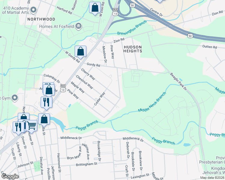 map of restaurants, bars, coffee shops, grocery stores, and more near 308 Cherry Way in Salisbury