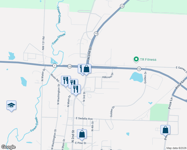 map of restaurants, bars, coffee shops, grocery stores, and more near 1410 North Hummingbird Drive in Clinton