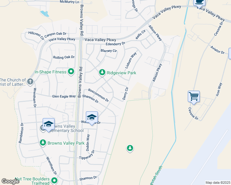 map of restaurants, bars, coffee shops, grocery stores, and more near 770 Tipperary Drive in Vacaville