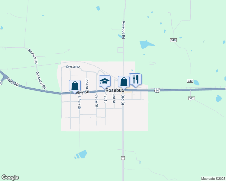 map of restaurants, bars, coffee shops, grocery stores, and more near 123 2nd Street in Rosebud