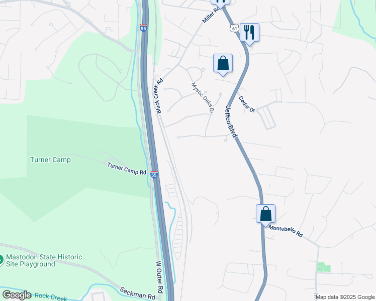 map of restaurants, bars, coffee shops, grocery stores, and more near 5458 Black Creek Road in Imperial