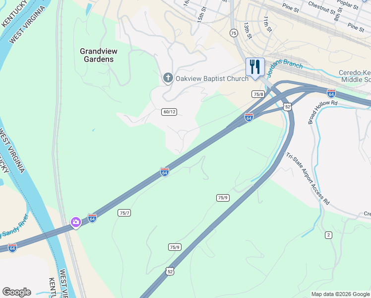 map of restaurants, bars, coffee shops, grocery stores, and more near 1471 Woodmont Dr in Kenova